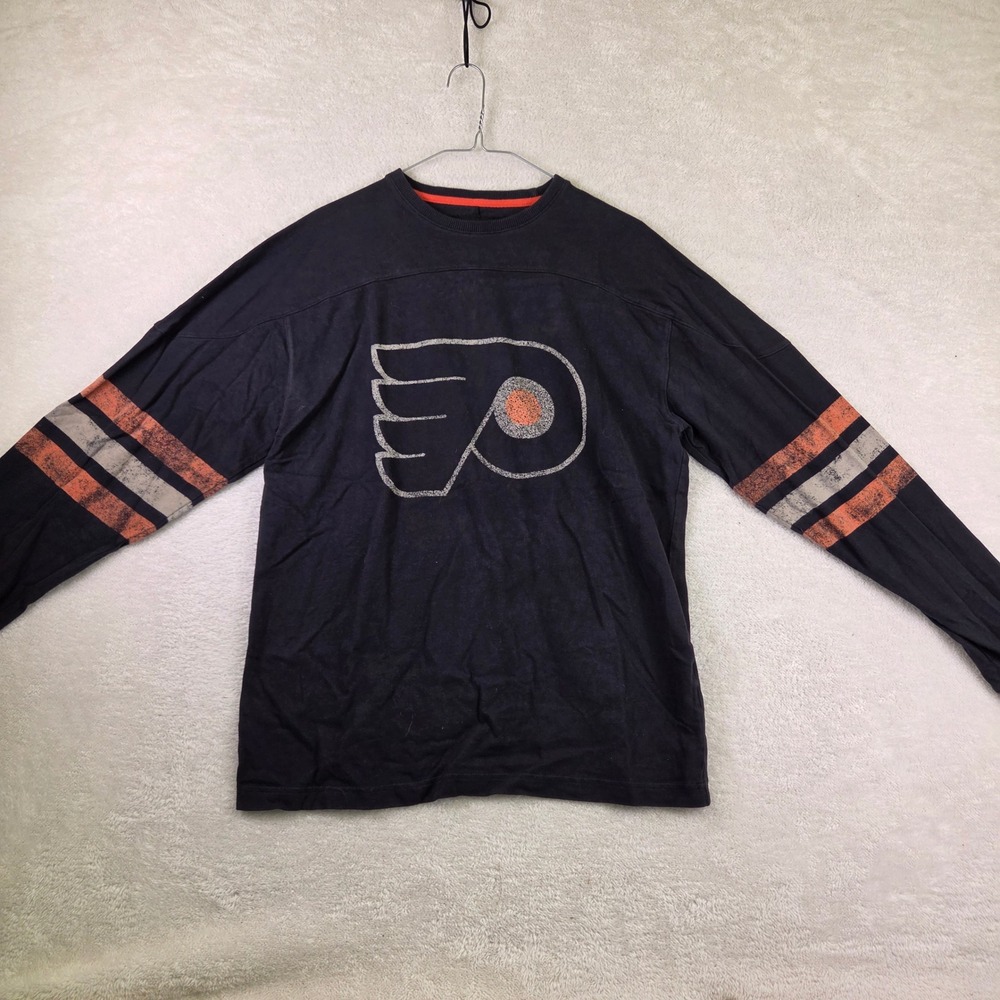Wright & Ditson Philadelphia Flyers Long Sleeve Shirt XL Navy Orange Distressed